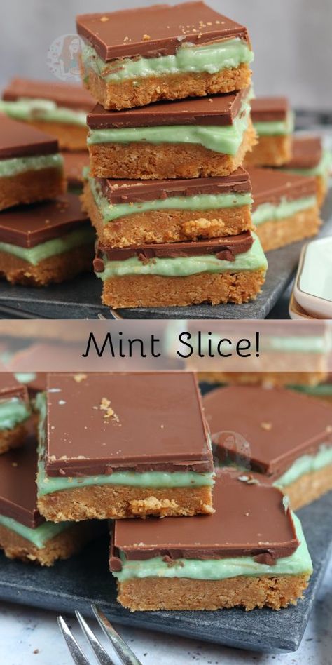 Mint Brownies Recipe, Mint Slice, Janes Patisserie, Tray Bake Recipes, Slices Recipes, Food Cakes, Biscuit Recipe, Delicious Chocolate, Desert Recipes