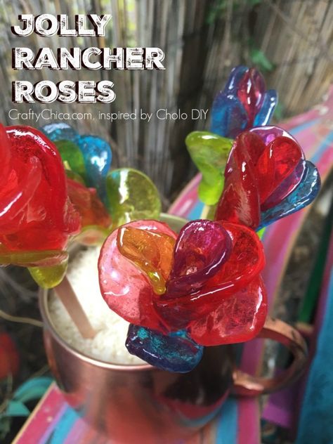 Cholo DIY Candy Roses - The Crafty Chica! Crafts, Latinx art, creative motivation Jolly Rancher Roses, Drunken Candy, Infused Candy, Jello Candy, Roses Craft, Apple Punch, Apple Syrup, Apple Popcorn, Jolly Ranchers Candy