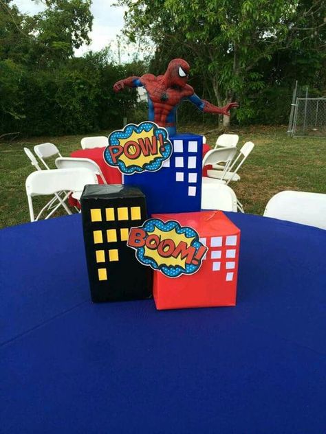 Marvel Baby Shower, Superhero Centerpiece, Avenger Party, Happy Birthday B, Spiderman Theme Party, Hospitality Ideas, Superhero City, Spiderman Birthday Party Decorations, Marvel Birthday Party