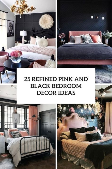 refined pink and black bedroom decor ideas cover Pink Cream And Black Bedroom, Black And White Bedroom With Pink Accent, Black White Pink Bedroom Ideas, Rose And Black Bedroom, Pink Black Bedroom Decor, Black And Blush Bedroom Ideas, Pink Gold Black Home Decor, Black Grey Pink Bedroom Ideas, Black Gray Pink Bedroom