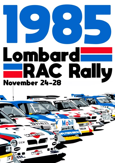 1985 British rally poster design, featuring the legendary group B cars. Rally Poster, Rally Car Design, Group B Rally, Vintage Racing Poster, Motorsport Art, Automotive Illustration, Car Prints, Racing Posters, Rally Cars