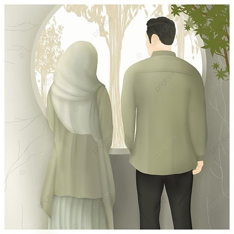 Mariage Couple Illustration Of Moslem Men And Woman Talking On A Window Background Muslim Couple Illustration, Window Background, Blue Hijab, Wedding Dress Illustrations, Couple Clipart, Husband And Wife Love, Muslimah Wedding, Foto Top, Wedding Muslim