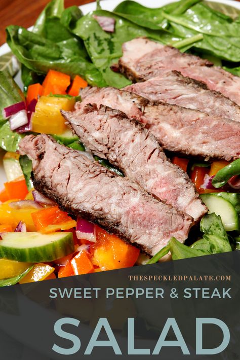 Salad Steak, Steak Salad Recipe, Summertime Salads, Pepper Salad, Mustard Vinaigrette, Easy Steak, Paleo Recipe, Sweet Pepper, Sweet Peppers