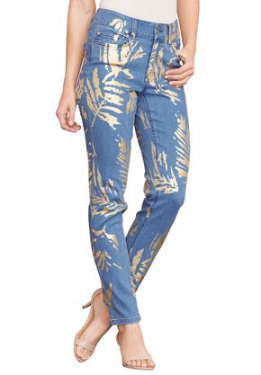 Foil Print Jeans by Denim 24/7 | Plus Size Jeans | Roamans Denim Jacket Diy Paint, Diy Denim Jacket, Painted Clothes Diy, Denim Texture, Denim Fashion Women, 7 Jeans, Print Jeans, Denim Ideas, Diy Fashion Clothing