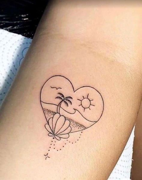 Beach Inspired Tattoos, Beach Tattoo Ideas, Small Beach Tattoos, Fingerprint Tattoos, Beachy Tattoos, Beach Tattoos, Tropical Tattoo, Tasteful Tattoos, Petite Tattoos