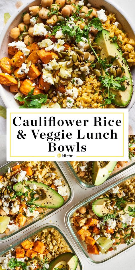 Cheese Cauliflower Rice, Veggie Lunch, Cheese Cauliflower, Rice Avocado, Lunch Bowls, Cheap Lunch, Lunch Bowl, Vegetarian Lunch, Idee Pasto Sano