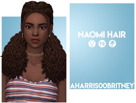 Naomi Hair | aharris00britney on Patreon Sim4cc Hair, Sims 4 Curly Hair, Perfect Curly Hair, Cc Hair, Pelo Sims, Sims 4 Mm Cc, Sims 4 Mm, Female Hair, Sims Hair