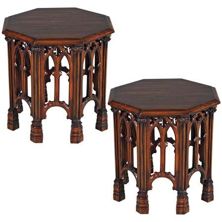 Gothic Revival Octagonal Side Table: Set of Two, Brown Octagon Table, White Furniture Living Room, Gothic Furniture, Goth Home, Gothic Revival, End Table Sets, Design Toscano, Gothic Decor, Gothic Home Decor