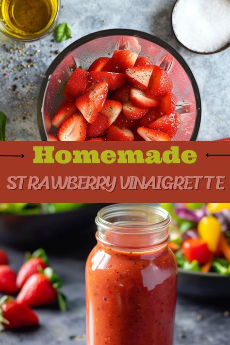 If you’re a summer salad lover, you’ll go nuts for this strawberry vinaigrette. Loaded with fresh fruit and apple cider vinegar, it’s bright and fruity. Strawberry Vinaigrette Recipe, Vinegarette Dressing Recipe, Strawberry Vinegarette, Georgia Recipes, Strawberry Cider, Chicken Broccoli Pasta Recipes, Pecan Salad Recipe, Shrimp Dipping Sauce, Chicken Broccoli Pasta