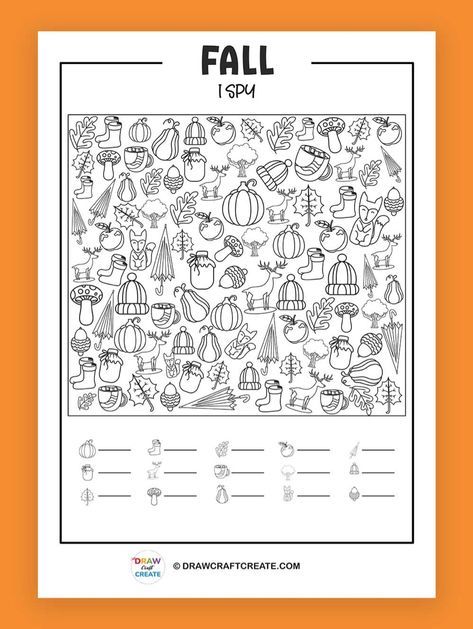 Free Printable fall i spy game Fall I Spy, Winter Printables Free, Fall Coloring Sheets, Autumn Puzzle, Free Fall Printables, Spy Party, Fall Words, I Spy Games, Feather Tattoo Design