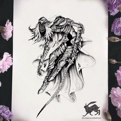 Dancer Of The Boreal Valley Tattoo, Soulsbourne Tattoos, Dark Souls 3 Dancer, Dark Souls 3 Tattoo, Dancer Of The Boreal Valley, Dancer Tattoo, Tattoo Dark, Souls Art, Tattoo Time