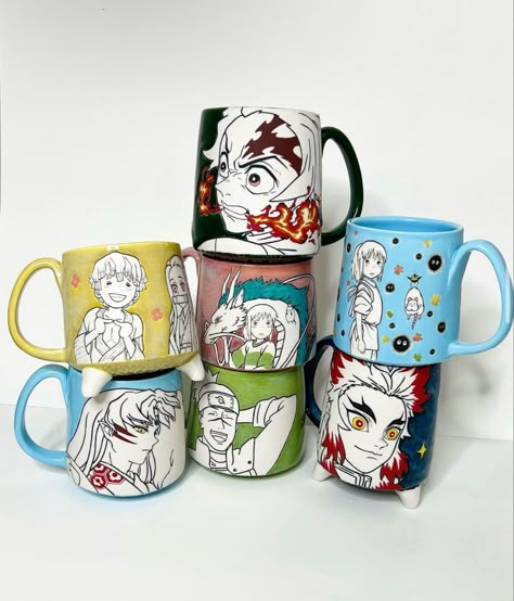 Anime Pottery, Anime Ceramics, Anime Mug, Ceramic Cafe, Mugs Handmade, Pottery Lessons, Diy Pottery Painting, Studio Ghibli Art, Pottery Crafts