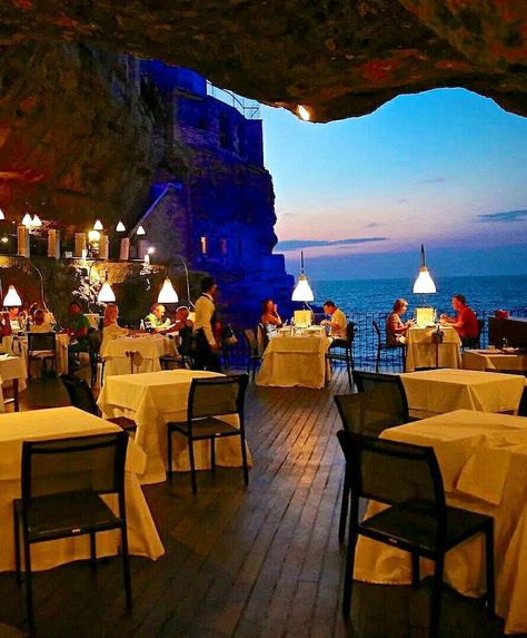 Grotta Palazzese - Polignano, Italy Grotta Palazzese, Cave Restaurant, Diani Beach, Kyoto Japan Travel, Kyoto Travel, Places In Italy, Outdoor Restaurant, Southern Italy, Krabi