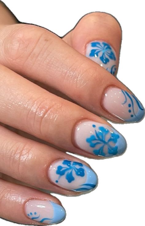 Hibiscus Flower Nails, Hibiscus Nail Art, Greece Nails, Blue Hibiscus, Tropical Nails, Pumpkin Nails, Amazing Nails, Pretty Gel Nails, Summery Nails