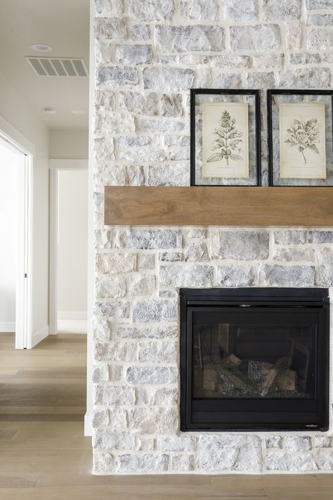 Gray Stone Fireplace, Grey Stone Fireplace, Oak Mantel, Fireplace Stone, Wood Mantle, Living Tv, Limestone Fireplace, Fireplace Built Ins, Staining Cabinets