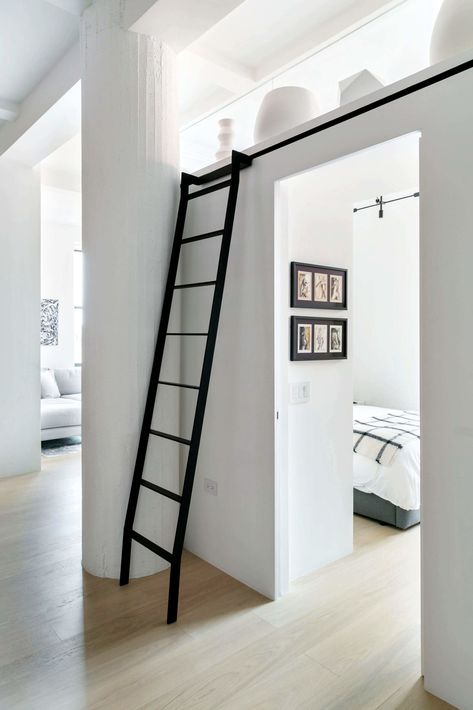 Sleeping Loft Ladder, Ladder Mezzanine, Loft Staircase Ideas, Loft Bed Ladder, Ladder To Loft, Loft Ladder Ideas, Loft Stairs Ideas, Ladder Loft, Loft Renovation