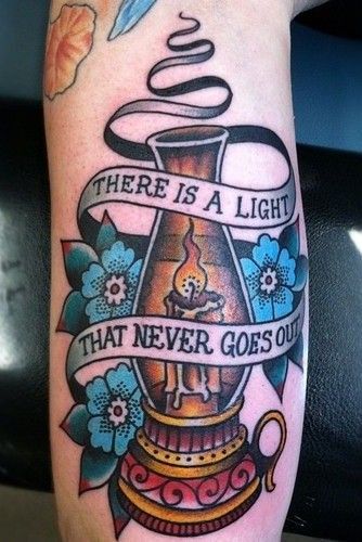 5. The Smiths Tattoo. There Is A Light That Never Goes Out Tattoo. Lamp Tattoo. Candle Tattoo. Back Tattoo. Lamp Tattoo, Lantern Tattoo, Memorial Tattoo, Classic Tattoo, 1 Tattoo, School Tattoo, American Traditional Tattoo, Morrissey, Pattern Tattoo