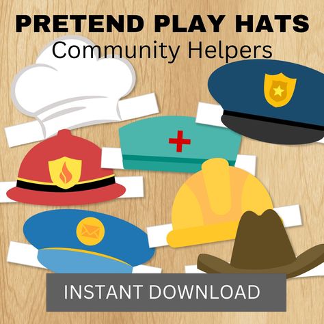 Police Crafts For Toddlers, Community Helpers Crafts For Toddlers, Printable Pretend Play, Community Helpers Lesson Plan, Kids Birthday Party Crafts, Fireman Crafts, Community Helper Lesson, Learning Money, Fireman Hat