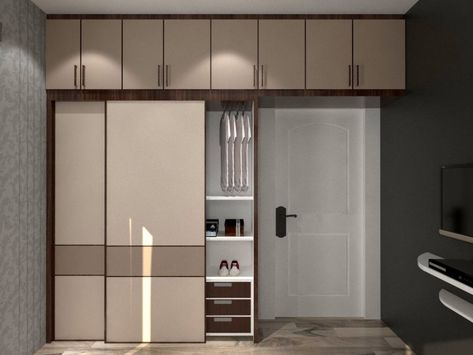 Wardrobe With Loft Design Bedroom, T Profile Design On Wardrobe, Open Wardrobe Ideas Bedroom, Sliding Wardrobe With Loft, Wardrobe Colour Ideas Bedrooms, Open Door Wardrobe, Cubords Ideas Bedroom, Wardrobe With Loft, Profile Wardrobe