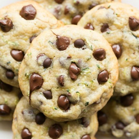 Zucchini Chocolate Chip Cookies (Keto, Vegan, Paleo) Zucchini Chocolate Chip Cookies, Flourless Banana Bread, Strawberry Chocolate Chip Cookies, Zucchini Cookies, Zucchini Chocolate, Grain Free Cookies, Raspberry Chocolate Chip, Keto Chocolate Chip Cookies, Vegan Cookies Recipes