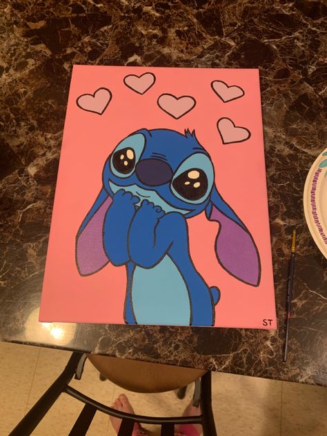 Acrylic painting 2023 Canvas Painting, Bratz Paintings Canvas Easy, Painting Ideas Stitch, Stitch Painting Ideas, Acrylic Painting Ideas Cartoon, Cute Disney Paintings, Acrylic Painting Cartoon Characters, Aestethic Paintings Ideas, Stitch Painting Canvases Easy