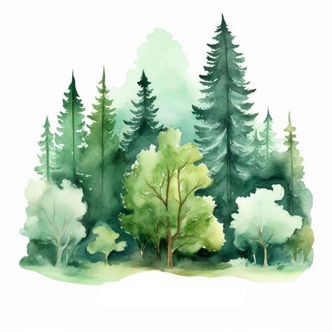 Forest Clipart, Pastel Forest, Nature Illustrations, Forest Watercolor Painting, Forest Watercolor, Watercolor Forest, Landscape Clipart, Misty Forest, Watercolor Paintings Easy