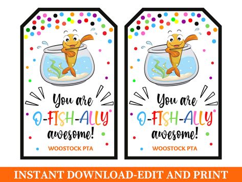 You Are O Fish Ally Awesome Tag Goldfish Gift Tag Teacher - Etsy Goldfish Gift Ideas, Swim Teacher Gifts, Swim Teacher, Staff Wellbeing, Swim Team Gifts, Fish Puns, Student Gift Tags, Teacher Treats, O Fish Ally