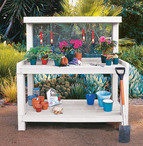 18 DIY Potting Benches You'll Want to Show Off | The Garden Glove Potting Bench Ideas, Pallet Potting Bench, Diy Potting Bench, Potting Bench Plans, Outdoor Potting Bench, Repotting Plants, Plants And Gardening, Potting Tables, Potting Table