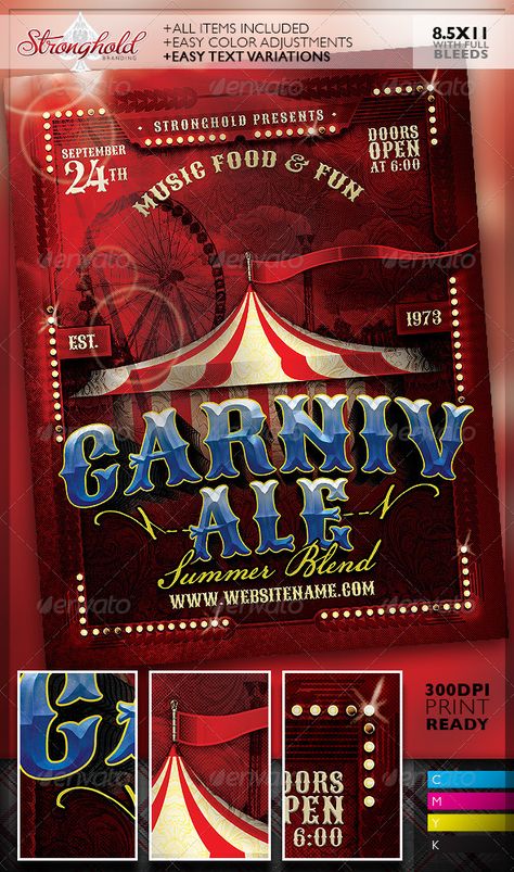 Vintage Carnivale Brewery Flyer Template Carnival Design Graphic, Carnival Pubmat, Circus Flyer, Vintage Pubmat, Carnival Poster, Circus Graphic Design, Contest Poster, Carnival Design, Infographic Layout