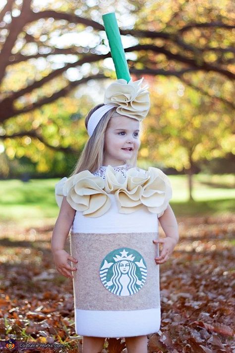 Pin for Later: 15 Insanely Adorable Starbucks Halloween Costumes For Kids of All Ages Tall Caramel Frappuccino Starbucks Drink Costume, Drink Costume, Starbucks Halloween Costume, Starbucks Costume, Meme Costume, Caramel Frappuccino, Halloween Coustumes, Starbucks Halloween, Diy Halloween Costumes For Kids