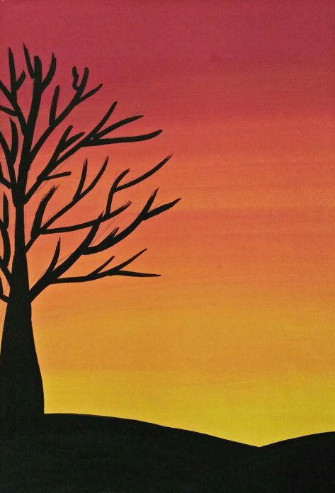 Sunset Using Oil Pastels, Drawing Ideas Nature Easy, Painting Ideas On Canvas Simple Easy Sunset, Lukisan Simple Pemula Cat Air, Simple Poster Colour Painting, Simple Sunset Painting, Scenery Painting Easy, Sunset Drawing Easy, Sunset Painting Easy