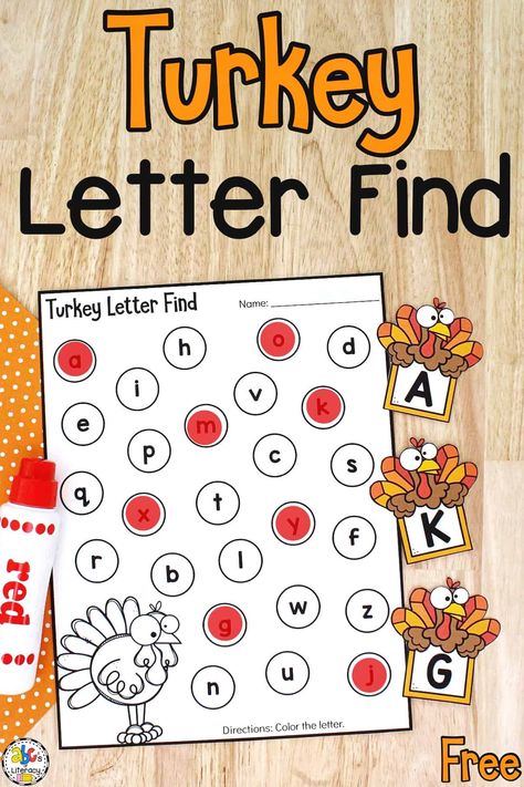 Your preschoolers are sure to have fun learning the ABC's this Thanksgiving with this Turkey Alphabet Sensory Bin! Thanksgiving Literacy Activities Prek, November Letter Activities For Preschool, Abc Thanksgiving Printable, November Sensory Bin Kindergarten, Turkey Alphabet Letters, Turkey Sight Words, Turkey Letter Activities Preschool, F Is For Fall Preschool Activities, Thanksgiving Learning Centers Preschool