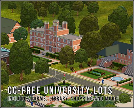 Are you fed up with the fugly lots that came with SSU, LFT or ALT? Did you want your own custom university but hate building? Would you rather play your sims than waste time building? No worries! I got a lil' something for you! This download includes two dorms (one with 8 rooms and one with… Sims 2 Cc Free Lots, Sims 2 Lots, Sims 4 College, Sims 2 University, Sims2 Cc, Sims 2 House, University Dorms, Ts2 Cc, Cc Mods