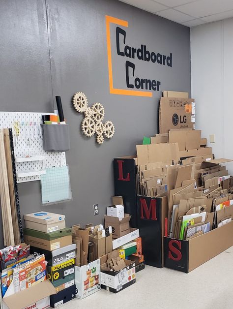 STEAM Room Storage Art Classroom Layout, Makerspace Design, Steam Classroom, Cardboard Storage, Stem Classroom, Classroom Layout, Studio Organization, Cardboard Art, High School Art