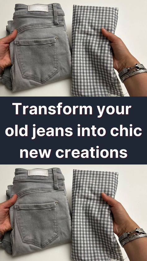 These aren't your ordinary sewing hacks!  In today’s fast-paced world, many of us end up with old jeans that no longer fit or are out of style. Instead of tossing them away, there’s an incredible way to breathe new life into these denim treasures.  The video introduces the idea of repurposing old jeans into new and useful items, turning what would have been waste into something functional and creative. Denim Upcycle Clothing, Old Clothes Diy Upcycling, Old Jeans Projects, Upcycle Denim Jeans, Repurpose Jeans, Repurpose Old Jeans, Jean Refashion, Denim Jeans Diy, Old Jean Refashion