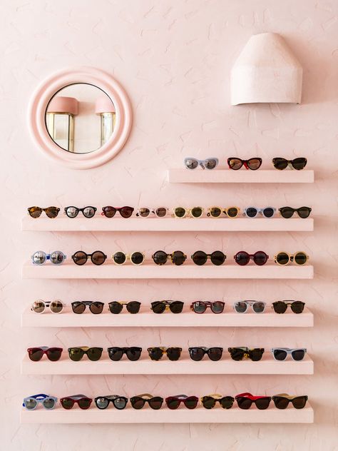 women sunglasses Tamsin Johnson, Lucy Folk, Display Visual Merchandising, Sunglasses Display, Sunglasses Storage, Boutique Interior, Store Interior, The Design Files, Retail Space