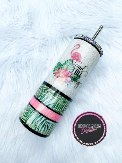 Fun Adult Epoxy Cup, Flamingo Tumbler, Flamingo Tumbler Ideas, Tropical Tumbler Ideas, Flamingo Epoxy Tumbler, Giraffe Epoxy Tumbler, Yeti Cup, Diy Epoxy, Glitter Tumbler Cups