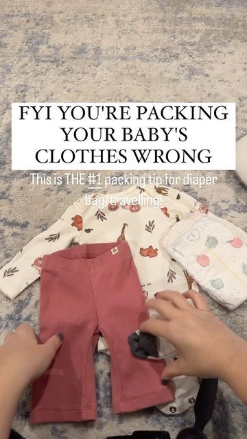 Caitlin Wilder on Instagram: "FYI YOU'RE PACKING YOUR BABYS CLOTHES WRONG. This is my #1 trick for packing clothes for a diaper bag (hello you always need extra outfits for *~fashion~* jkjkjk blowouts) AND for traveling! It can keep entire outfits together - onesie, flared leggings (she heard what Gen Z had to say), socks (so boomer moms don't yell at us), a hair bow if that's your vibe, and a diaper. Total space saver and you can just throw the rolls into your suitcase, then you just grab a roll in the morning and you're ready to go!! You don't have to worry about trying to find things that match or wherever that one sock disappeared to. Everything's right there! It's SO EASY and yet.....I only just figured out to do it 😂 Have you packed your baby's clothes like this? Or do you h Best Way To Fold Baby Clothes, Folding Baby Pajamas, Folding Long Sleeve Onesies, How To Fold Baby Onesies, Baby Clothes Folding Hacks, Fold Baby Onesies, Birth Hacks, Baby Lyrics, Extra Outfits