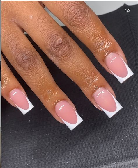 Deep French Nails Square, Regular French Tip Nails, Thick French Tip, Deep French Nails, French Nails Square, French Tip Nails Square, Drippy Nails, Square French Tip, Birthday Nail