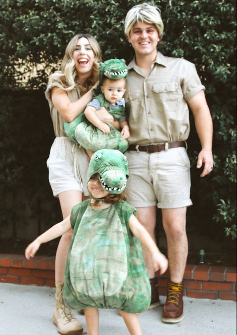 Irwin Family Halloween Costume, Steve Irwin Family Costume, Crocodile Hunter Family Costume, Family Of 3 Halloween Costumes Dinosaur, Costumes Family Ideas For 3, Zoo Keepers Family Costume, Halloween Costumes Family 4, Crocodile Hunter Couple Costume, Crocodile Halloween Costume