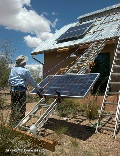 This article will show how to attach commercially available Photovoltaic solar panel mounting brackets to a corrugated metal roof that lacked flat surfaces. Corrugated Plastic Roofing, Solar Panel Mounts, Corrugated Metal Roof, Solar Energy Projects, Solar Panels Roof, Pv Panels, Solar Energy Diy, Straw Bale, Solar Roof