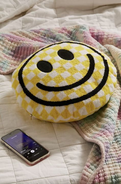 Something Cute: Happy Face Throw Pillow Bluetooth Speaker Cool Tech Gifts, Yellow Fits, Comfy Pillows, Preppy Room, Bolster Pillow, Cool Tech, Tech Gifts, Happy Face, My New Room