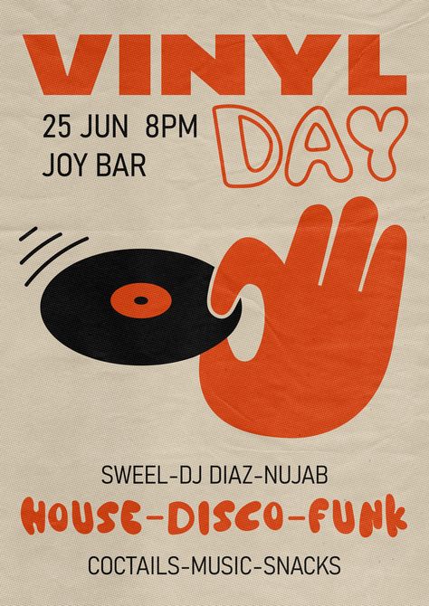 Poster Design Vinyl Day House Disco Funk Music House Music Poster Design, Retro Flyer Design, Circle Layout Design, Dj Art Design, 70s Poster Design, Retro Music Posters, House Music Poster, Music Event Poster, Retro Disco Party