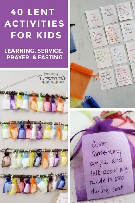 Lent Activities for Kids: A 40 Day Countdown to Easter with ideas for learning about Lent, service, prayer, and fasting even kids can do.  #lent #lentactivities #kidslent #easter #eastercountdown #lentcountdown #lentfasting #leantprayer #lentservice #fastingforlent #kidseaster #kidslentactivities #kidseasteractivities Lenten Crafts For Kids, Lent Activities For Kids, Lent Kids, Lent Activities, Fasting Ideas, Palm Sunday Activities, Lenten Activities, Easter Countdown, Ideas For Learning