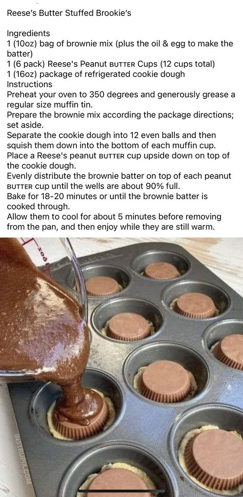 Stuffed Brookies, Refrigerated Cookie Dough, Grandma Cooking, Brownie Ingredients, Peanut Butter Cup, Reeses Peanut Butter Cups, Brownie Batter, Reeses Peanut Butter, Old Fashioned Recipes