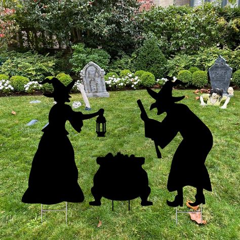 PRICES MAY VARY. Enchanting 5-Piece Halloween Witch Decor: Set includes 2 large witch silhouettes (40cm/15.7inch and 35.9cm/14.1inch tall), 1 cauldron (30cm/11.8inch wide), and 2 additional pieces. Create a complete outdoor witch scene that transforms your yard into a spooky Halloween haven Easy Setup Halloween Yard Decorations: Each piece comes with built-in stakes for simple installation. Just push them into your lawn, garden, or any soft ground. No additional tools required, making these outd Halloween Wooden Yard Cutouts, Witches Yard Decorations, Haunted House Attractions, Halloween Witch Decor, Outdoor Witch, Witch Decorations, Spooky Halloween Decor, Witch Silhouette, Halloween Witch Decorations