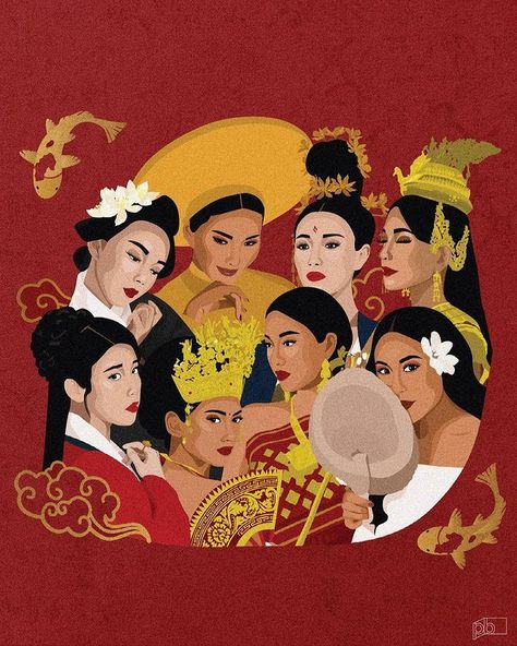 Vietnamese artist Phung Banh (@PB.Journal on Instagram) showcased a set of gorgeous artworks depicting and celebrating the different cultures of Asian people worldwide. She created the latest addition to the series in order to honor the Asian American and Pacific Islander (AAPI/API) Heritage Month. Asian Culture Illustration, Chinese Culture Illustration, Asian Woman Illustration, Illustration Culture, East Asian Culture, Southeast Asian Art, Celebration Art, Japanese Art Print, Women Illustration