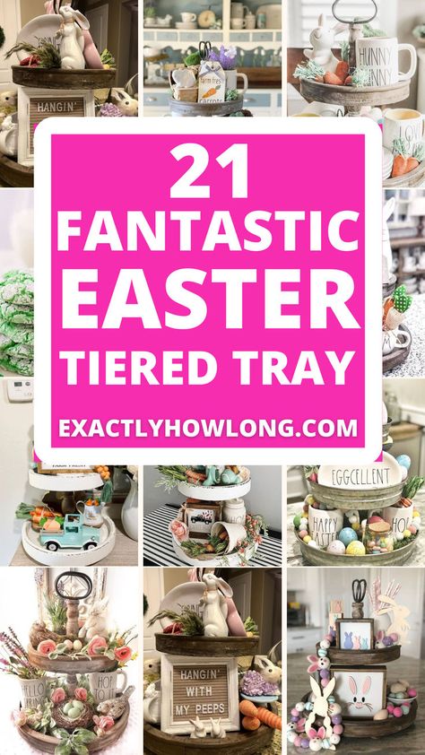 Easter, Tiered Tray, Decor, Spring, Bunny, Eggs, Pastel, Rustic, Farmhouse, Miniatures, Seasonal, Home, Tabletop, Decoration, Craft, DIY Tiered Tray Ideas, Tiered Tray Decor Ideas, Easter Tray, Tray Decor Ideas, Themed Centerpieces, Easter Tiered Tray, Brunch Inspiration, Simple Cottage, Holiday Diy Projects