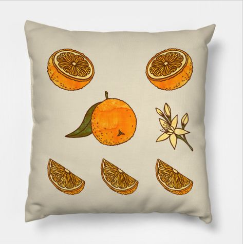 Oranges Throw Pillow by Olooriel on TeePublic | #teepublic #pillows #oranges #throwpillows #homedecor Embroidery Orange Fruit, Embroidered Orange Fruit, Fruit Cushion, Fruit Pillow, Fruit Throw Pillows, Orange Throw Pillows, Ink And Watercolor, Orange Pillows, Indie Artist