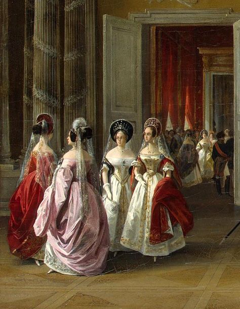 Gods and Foolish Grandeur: The glamorous uniform - Ladies-in-waiting and Russian court dress, circa 1830s-40s Film Fancy Dress, Russian Dress, 1830s Fashion, Winter Palace, Hermitage Museum, Lady In Waiting, Court Dresses, Russian History, Historical Painting